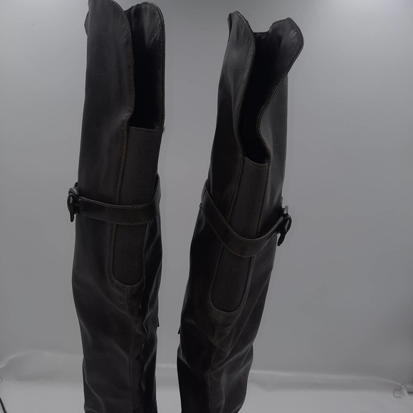 Just Fab Catlia GrayBrown Strappy Buckle inside zip knee high riding boots 7 - Picture 5 of 9